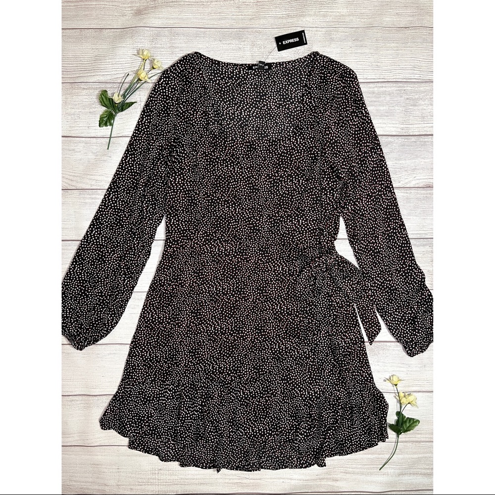 EXPRESS Square Neck Ruffle Wrap Dress - Picture 3 of 16